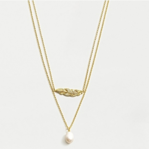 J. Crew Leaf Faux Pearl Layered Necklace